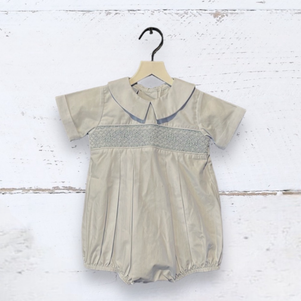 Bow Peep Baby Blue Smocked Bubble Romper